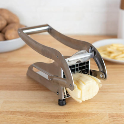 French Fry Cutter - Potato Cutter with Two Blades for Steak and Shoestring Cuts - Stainless Steel Potato Slicer with Non-Slip Suction Cups - Cooking Gadgets by Classic Cuisine