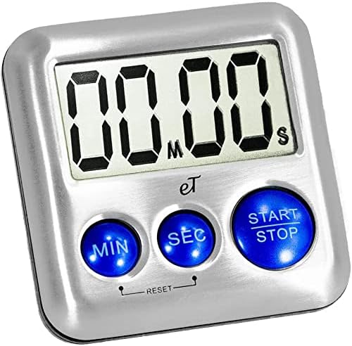 Elegant Digital Kitchen Timer Stainless Steel - Plumberry - Strong Magnetic Back - Kickstand - Loud Alarm - Large Display - Auto Memory - Auto Shut-Off - Model eT-24 (Plumberry) by eTradewinds