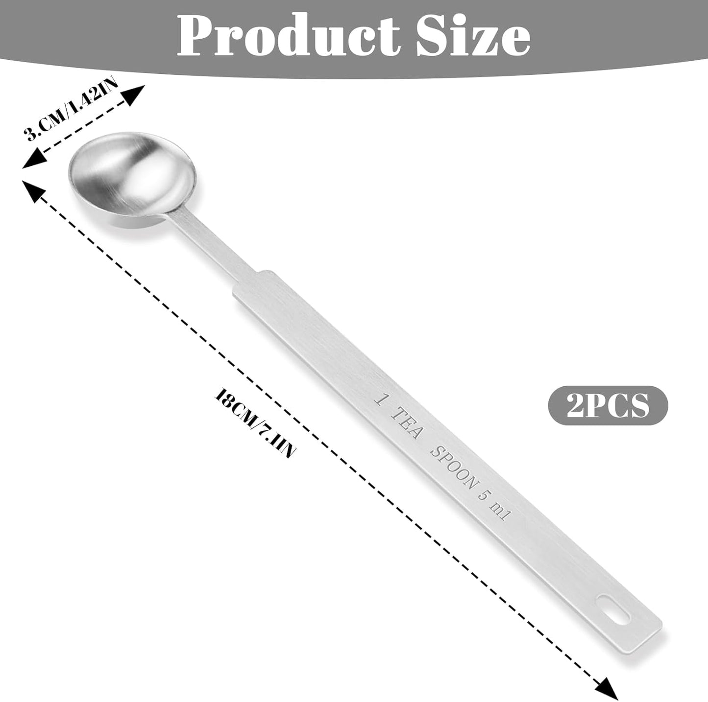 Teaspoon Measuring Spoons, 7.5mL (7.5 cc | 1/4 oz) Stainless Steel Teaspoon Scoop, Long Handle Metal Measuring Spoons for Cooking,Baking (0.25 OZ)