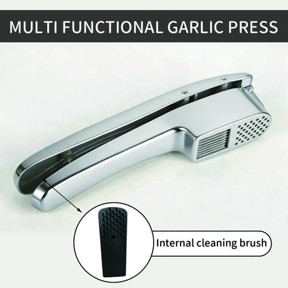 Garlic Press and Slicer 2-in-1,Multifunctional Garlic Slicing & Mincer with Cleaning Brush, Effortlessly Crush and Mince with This Ergonomic Handle-Garlic,Dishwasher Safe,Aluminum Alloy,Kitchen Tool