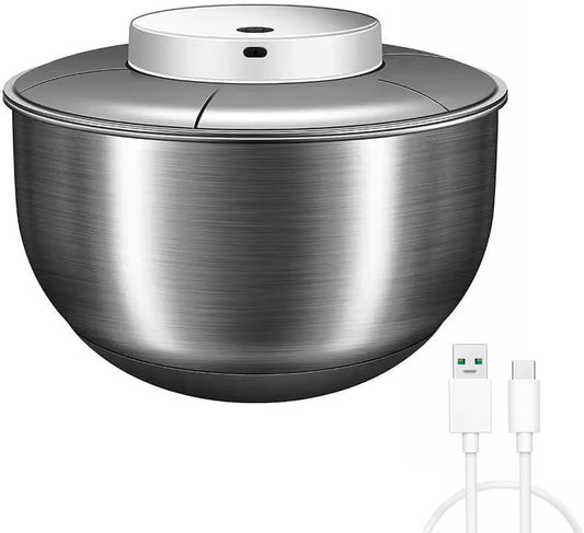 Automatic Electric Salad Spinner, 5L Type-C Rechargeable Lettuce Spinner Stainless Steel Salad Rotator Lettuce Washer and Spinner Dryer for Salad Greens, Lettuce, Fruits and Vegetables