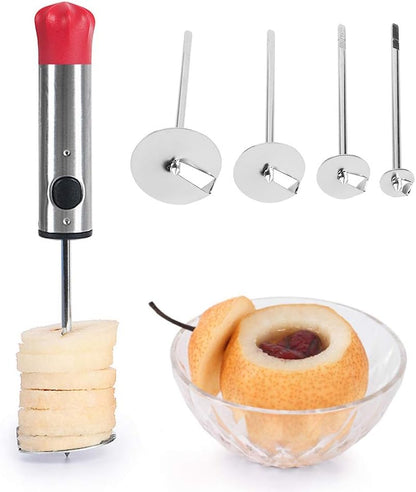 Electric Fruit and Vegetable Core Remover, Stainless Steel Squash Corer, Red, Ergonomic Grip Blade, Kitchen Tool for Salad Making