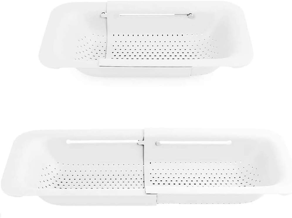 Extendable Strainer Basket Over the Sink Colander Vegetables Noodle Pasta Food Drain Basket Space Saver Portable Drainer (Grey)