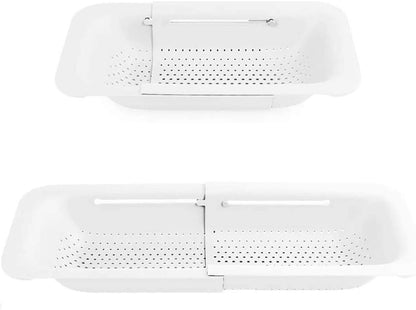 Extendable Strainer Basket Over the Sink Colander Vegetables Noodle Pasta Food Drain Basket Space Saver Portable Drainer (Grey)