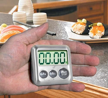 Elegant Digital Kitchen Timer Stainless Steel - Plumberry - Strong Magnetic Back - Kickstand - Loud Alarm - Large Display - Auto Memory - Auto Shut-Off - Model eT-24 (Plumberry) by eTradewinds