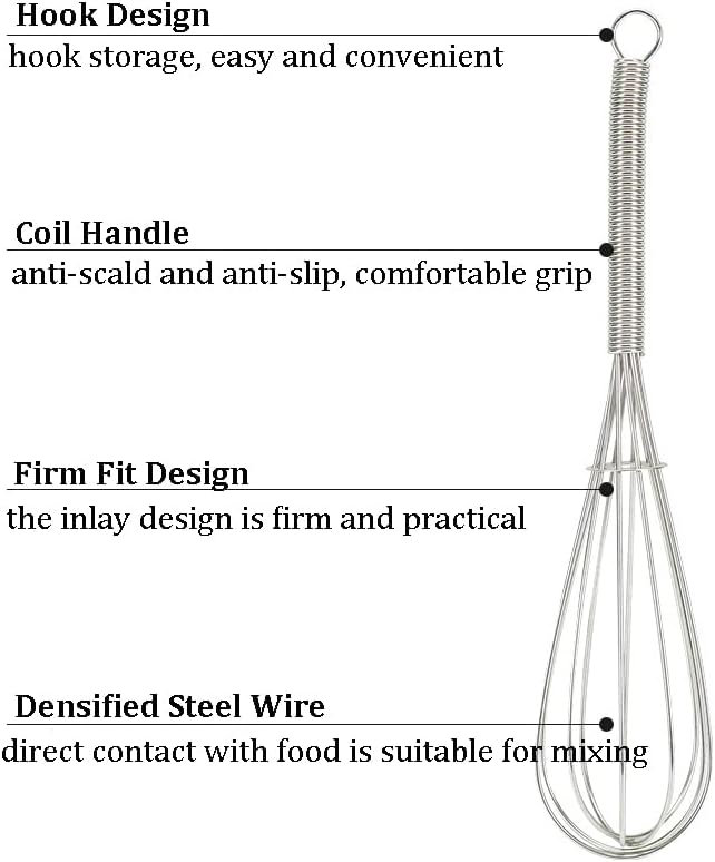 Stainless Steel Mini Whisk 2 Pcs, Small Wire Whisks Set with Wooden Handle, Kitchen Egg Beater Mini Hand Mixer for Cooking, 7.8inch