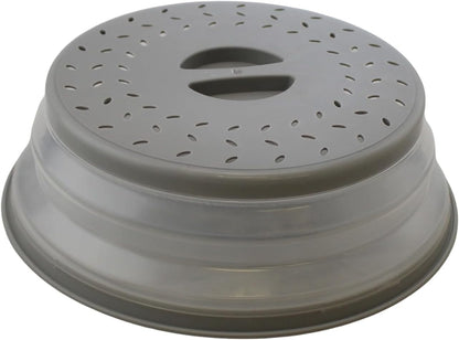 Dependable Industries' 2-in-1 Collapsible Microwave Splatter Guard Cover & Vegetable Washing Colander: The Ultimate Space-Saving Kitchen Essential (Gray)