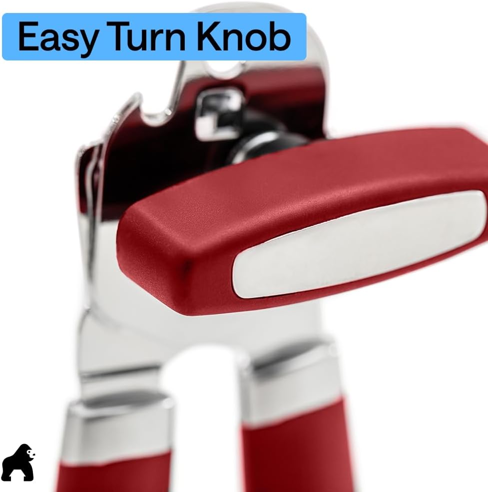 GORILLA GRIP Heavy Duty Stainless Steel Smooth Edge Manual Can Opener and Bottle Openers, US Designed, Soft Comfortable Handle, Oversized Handheld Turn Knob, Multifunctional Kitchen Tool, Black
