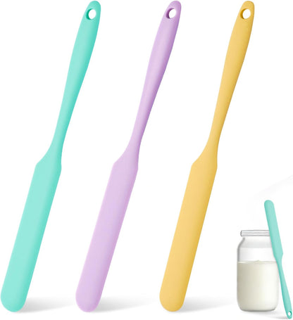4 Pcs Silicone Jar Spatula Set, Sourdough Spurtle, Jar Scraper, Long Handle Thin Spatulas, Perfect for Jars, Bottles, Containers, Mixing, Scraping, Spreading Jam, Cake Icing and Sourdough Tools. (4)