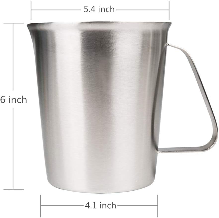 Stainless Steel Measuring Cup (16 Ounce/ 0.5 Liter- 2 Cup), Milk Frothing Pitcher, Steaming Pitcher, Milk Frothing Cup Jug with Marking with Handle for Espresso Machines, Latte Art