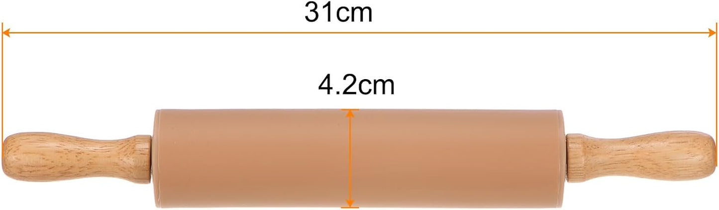 HARFINGTON Silicone Rolling Pins for Baking 12.2 Inch Non-Stick Silicone Surface Wooden Handle Rolling Pin Small Roller Playdough Rolling Pins for Fondant Kitchen Dough Pizza, Green