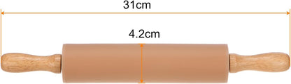 HARFINGTON Silicone Rolling Pins for Baking 12.2 Inch Non-Stick Silicone Surface Wooden Handle Rolling Pin Small Roller Playdough Rolling Pins for Fondant Kitchen Dough Pizza, Green