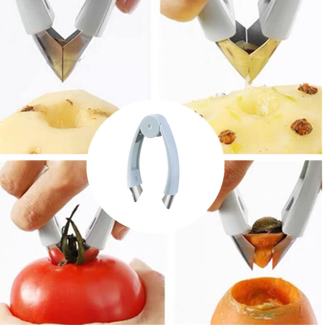 2 Pack Stem Strawberry Huller Remover Clip, Tomato Pineapple Eye Corer, Fruits and Vegetables Eye Peeler Kitchen Gadget Tool