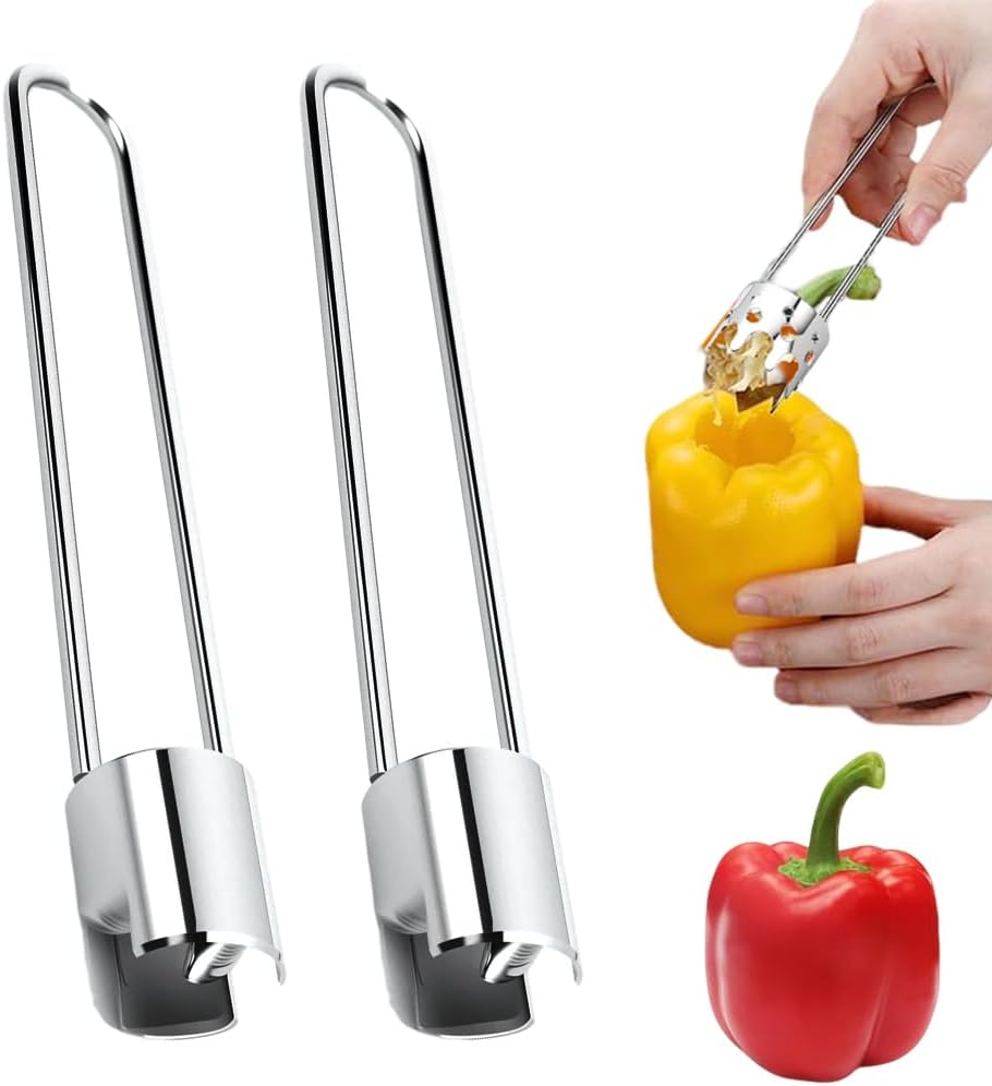 2 Pcs Fruit and Vegetable Corer Tool, Red Bell Pepper Seed Corer, Stainless Steel Apple Core Remover Kitchen Gadget for Pepper Pineapple Pear Apple Corer (A+B)
