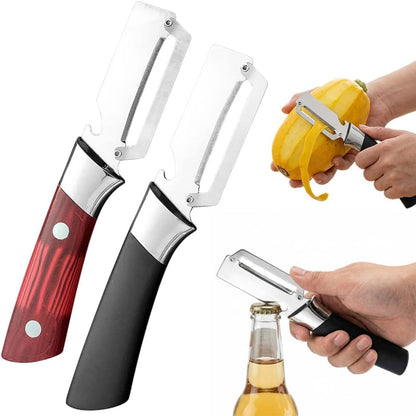2026New Multi-functional Vegetable Peeler, Ktchen Multi-function Stainless Steel Thickened Fruit Peeler Knife with Wooden Handle, 3-1,Suitable for Peeling Fruits and Shredding Scallions (1PCS)