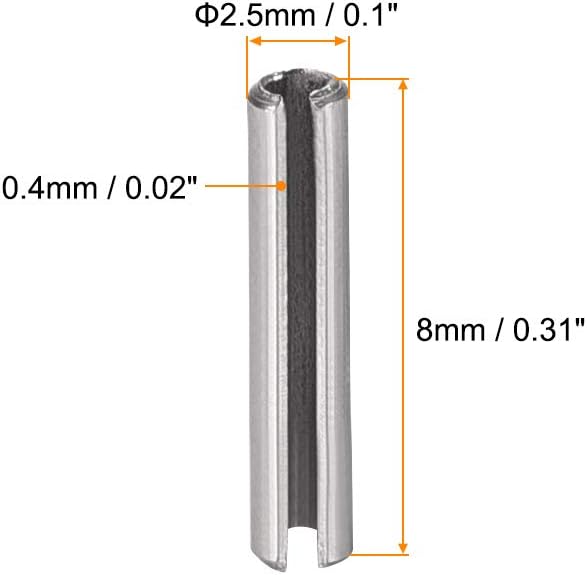 uxcell Slotted Spring Pin - M4 x 30mm 304 Stainless Steel Split Spring Roll Dowel Pins Plain Finish 20Pcs