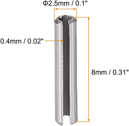 uxcell Slotted Spring Pin - M4 x 30mm 304 Stainless Steel Split Spring Roll Dowel Pins Plain Finish 20Pcs