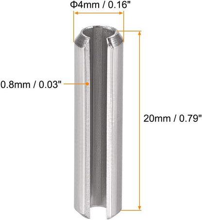 uxcell Slotted Spring Pin - M4 x 30mm 304 Stainless Steel Split Spring Roll Dowel Pins Plain Finish 20Pcs