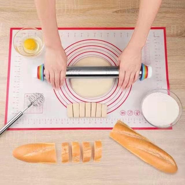 Rolling Pin and Baking Pastry Mat Set,Stainless Steel Dough Roller,Rolling Pins with Adjustable Thickness Rings,for Baking Fondant,Pizza,Pie,Pastry,Pasta,Dough