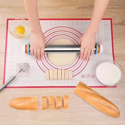 Rolling Pin and Baking Pastry Mat Set,Stainless Steel Dough Roller,Rolling Pins with Adjustable Thickness Rings,for Baking Fondant,Pizza,Pie,Pastry,Pasta,Dough