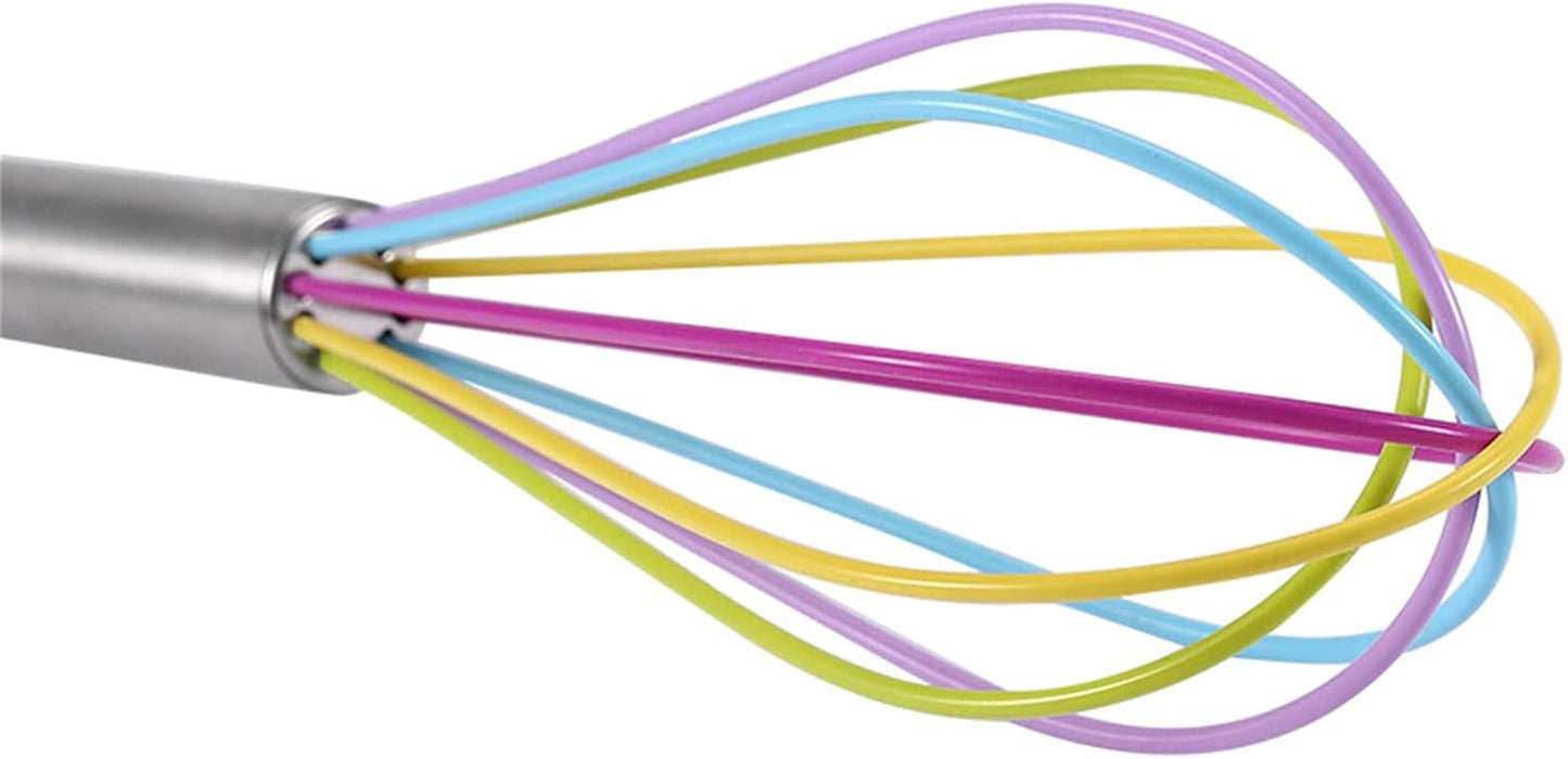 8 Inch Purple Silicone Whisk for Cooking Non Scratch, Small Manual Egg Beater and Baking Mixer, Rust-resistant Metal Wire Pastry Tool for Blending and Stirring