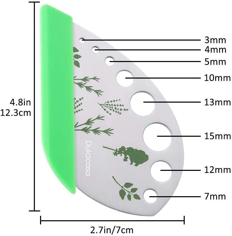 Dulcicasa Herb Stripper 9 Holes, Pack of 2, Stainless Steel Herb Cutter with Safety Cover for Kale, Chard, Collard Greens, Thyme, Basil, Rosemary, Kitchen Herbs Stripper Tool (2pcs)