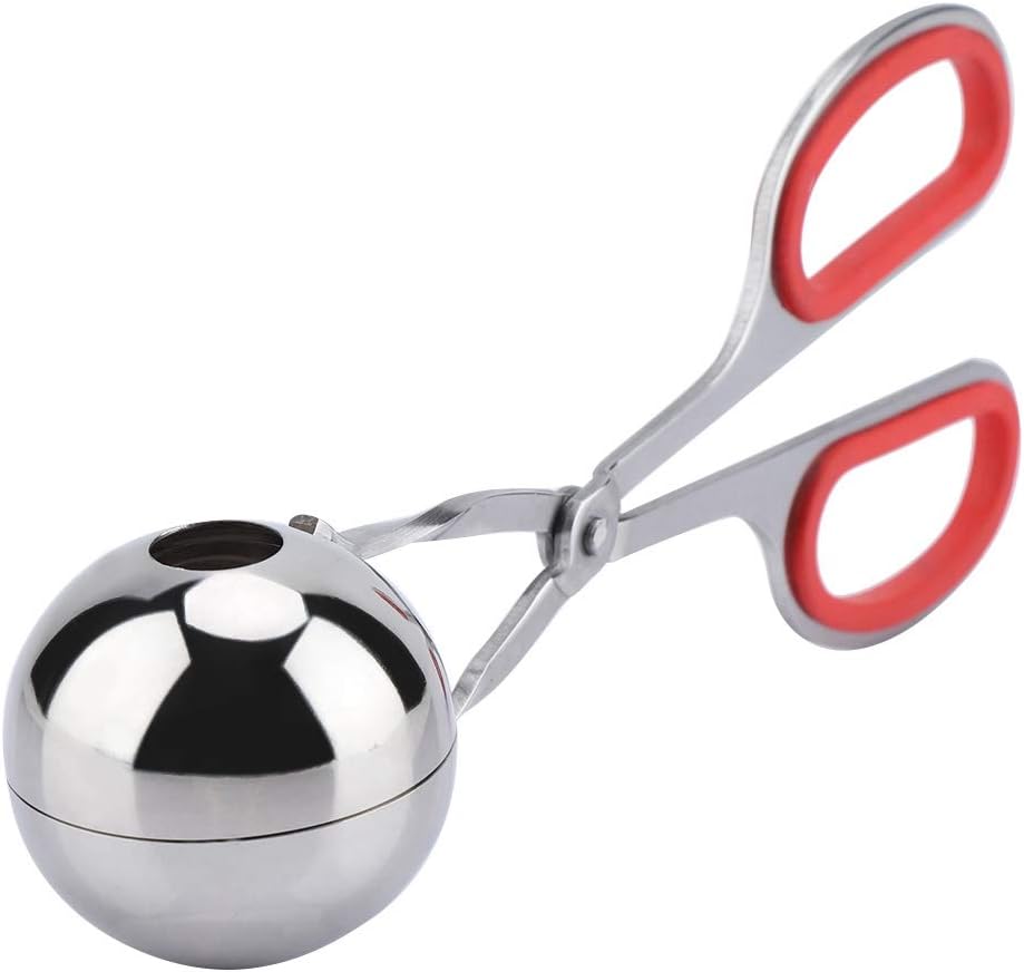 None-Stick Meat Ballers Stainless Steel Ice Tongs - Rice Meatball Maker, Cookie Scoop, Meatball with Rubber Anti-slip Handle(Red)