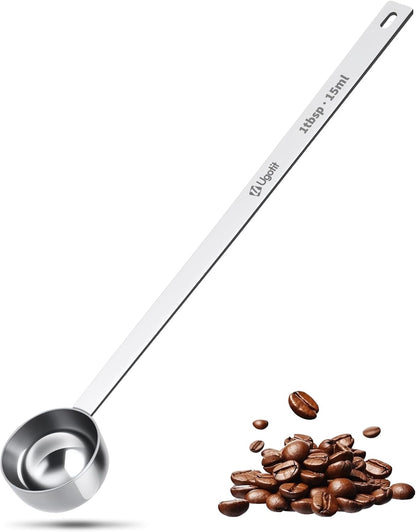 Ugotit Coffee Scoop for Ground Coffee, Long Handle Measuring Spoon for Protein Powder, Baking, 2 Tablespoon 18/8 Stainless Steel Coffee Scoop,Hanging Hole