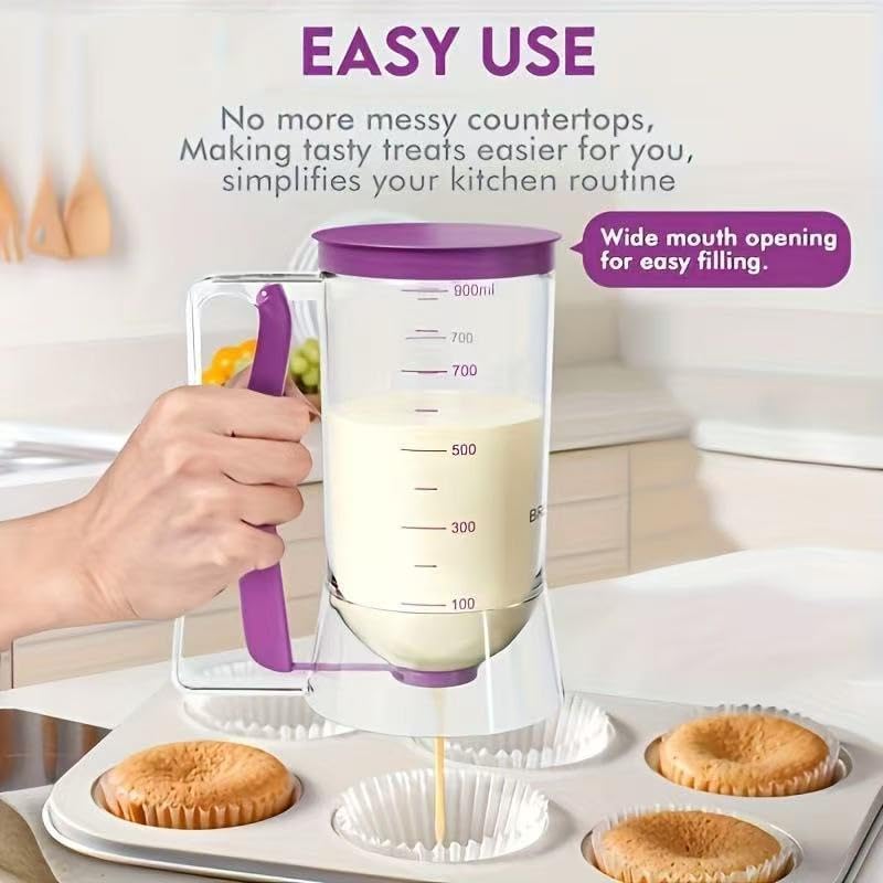 Pancake Batter Dispenser, 4 Cup Batter Dispenser with Squeeze Handle Measuring Marks for Pancakes Waffles Muffins Crepes Cupcakes 17 * 11 * 18.5cm
