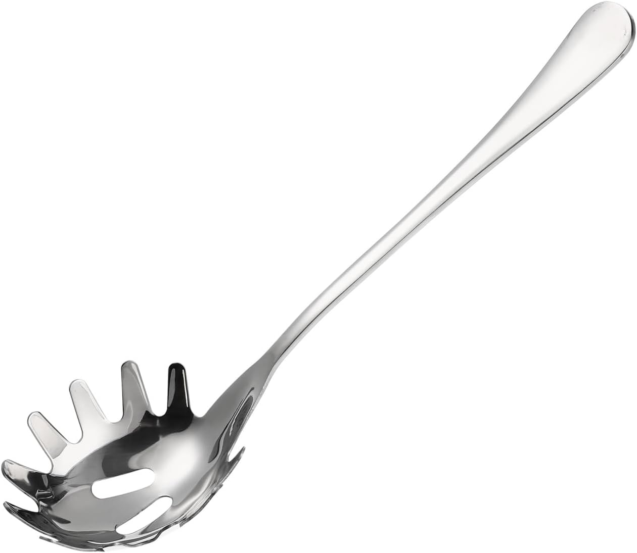 Angoily Spaghetti Spoon Stainless Steel Silver Pasta Spoon with Teeth Versatile Kitchen Tool for Noodle Egg Ramen Soup and Dumplings Cooking Pasta Server Utensil for Home Use 9.4 Inch