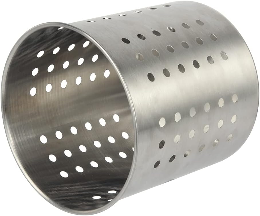 Saiveina Stainless Steel Utensil Holder Kitchen Holder Restaurant Cooking Utensil Holder for Forks Spatula, 5.3'' x 5.1" Round Utensil Organizer