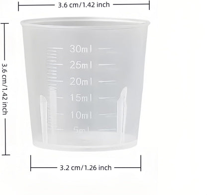 BPA-Free 30ml (1oz) Liquid Measuring Cups (10-Pack) - Mini Plastic Graduated Beakers for Kitchen, Lab, Crafts, Resin - Clear Dual Scale, Accurate safety, Stackable