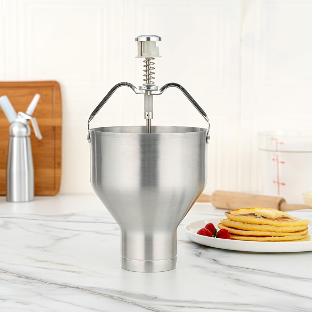 Restaurantware Met Lux 88 Ounce Waffle Batter Dispenser 1 Durable Pancake Dropper - Easy To Use With Portion Control Dial Settings Aluminum Cupcake Batter Dispenser Make Crepes or Biscuits