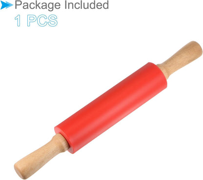 Silicone Rolling Pins, 17" Length, Silicone & Oak Non-Stick Ergonomic Wooden Handle Fondant Dough Roller Pink - (Applications: for Baking DIY Projects)