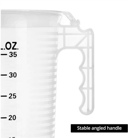 QWORK 2 Pack 32oz (1 Quart) Measuring Pitcher - Plastic, Multipurpose, Polypropylene, with Clear Ounce & Milliliter Markings, Dustproof Lid, for Cooking, Home Hobbies, Shop Oil and Fluids