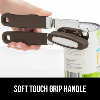 GORILLA GRIP Heavy Duty Stainless Steel Smooth Edge Manual Can Opener and Bottle Openers, US Designed, Soft Comfortable Handle, Oversized Handheld Turn Knob, Multifunctional Kitchen Tool, Black