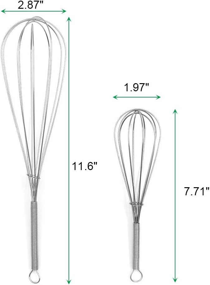 ForTomorrow Stainless Steel Whisk Set - 8"+10"+12" Thin Handle Wisk Balloon Wire Whisks Kitchen Tool for Cooking, Baking, Mixing Blending, Whisking, Beating, Stirring