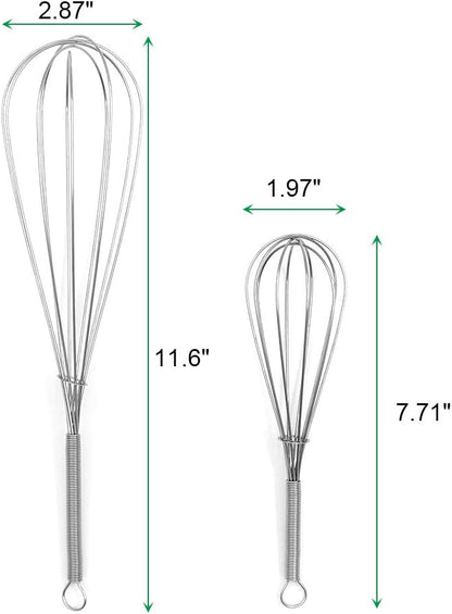 ForTomorrow Stainless Steel Whisk Set - 8"+10"+12" Thin Handle Wisk Balloon Wire Whisks Kitchen Tool for Cooking, Baking, Mixing Blending, Whisking, Beating, Stirring