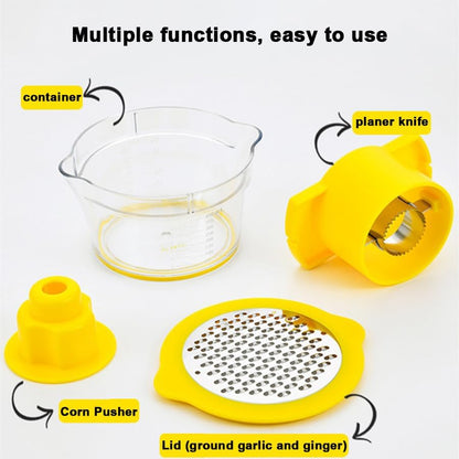 Corn Cob Stripper Tool with Bowl & Comfort Grip - 2-in-1 Kernel Cutter and Grater for Garlic Ginger, Corn Peeler and Grinder Set with Container, Easy Corn Kernel Remover