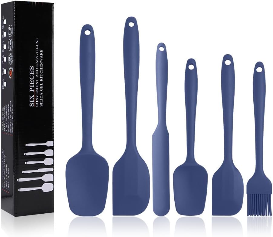 Silicone Spatulas Set of 6, Rubber Spoon Spatula Heat Resistant Spoonula One Piece Design Seamless Spatula Non-Stick Scrapers Baking Mixing Tool (Black)