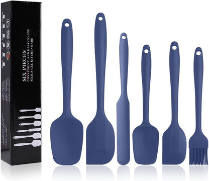 Silicone Spatulas Set of 6, Rubber Spoon Spatula Heat Resistant Spoonula One Piece Design Seamless Spatula Non-Stick Scrapers Baking Mixing Tool (Black)