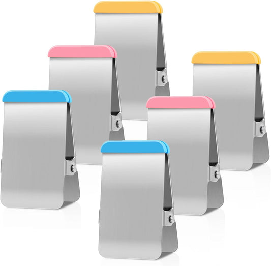 Chip Clips Heavy Duty, 12 Pack Chip Bag Clip with Colored Silicone, Stainless Steel Bag Clips for Food Snack, Flat Metal Clamp for Office Kitchen