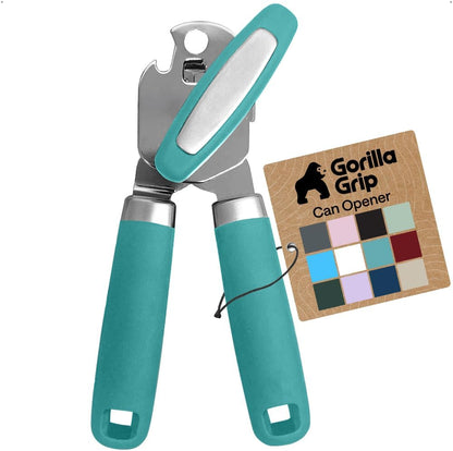 GORILLA GRIP Heavy Duty Stainless Steel Smooth Edge Manual Can Opener and Bottle Openers, US Designed, Soft Comfortable Handle, Oversized Handheld Turn Knob, Multifunctional Kitchen Tool, Black