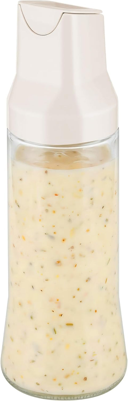 NiHome 500ml Glass Salad Dressing Shaker Bottle, Wire Whisk Ball for Powerful Mixing, Auto-Seal Spout, Dual Measurement, Dishwasher Safe Dressing Container