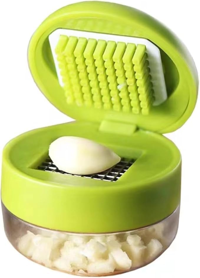 1pcs Garlic Press Stainless Steel, Garlic Mincer Tool with Storage Container, Garlic Chopper,Stainless Steel Blades Cutter,Mini Kitchen Tool