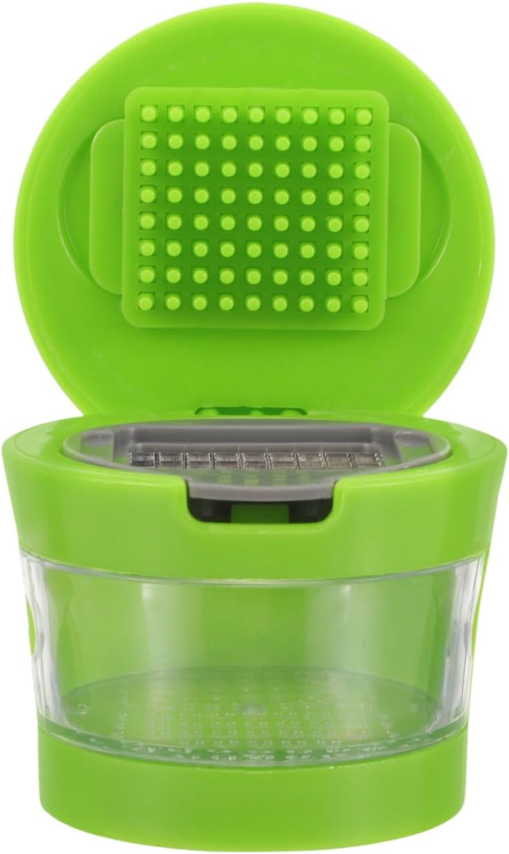 PRETYZOOM 1PC Mini Garlic Chopper with Container, Manual Garlic Press with Stainless Steel Blade, Handheld Mincer Presser Kitchen Gadget- 2.5x2.5x2.9''