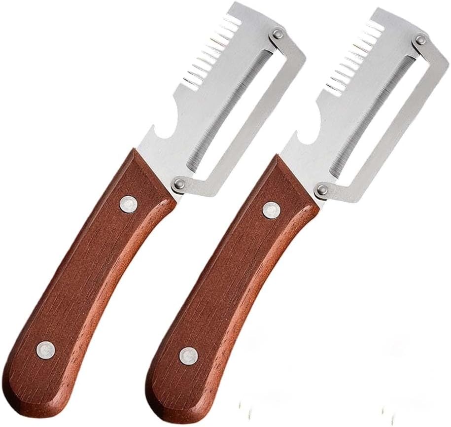 Multi-Functional Vegetable Peeler for Kitchen, Stainless Steel Blade with Wooden Handle and Bottle Opener, Scallion Shredder, Kitchen Tool for Fruit Veggie (1 PCS)