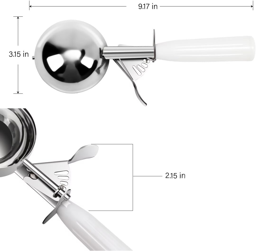 QUAL COOK Heavy Duty Stainless Steel Ice Cream Scoop 4 oz, Cookie Scoop with Trigger, Baking Scoop for Bakeries,Restaurants & Dessert Shops, #8, Grey