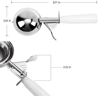 QUAL COOK Heavy Duty Stainless Steel Ice Cream Scoop 4 oz, Cookie Scoop with Trigger, Baking Scoop for Bakeries,Restaurants & Dessert Shops, #8, Grey