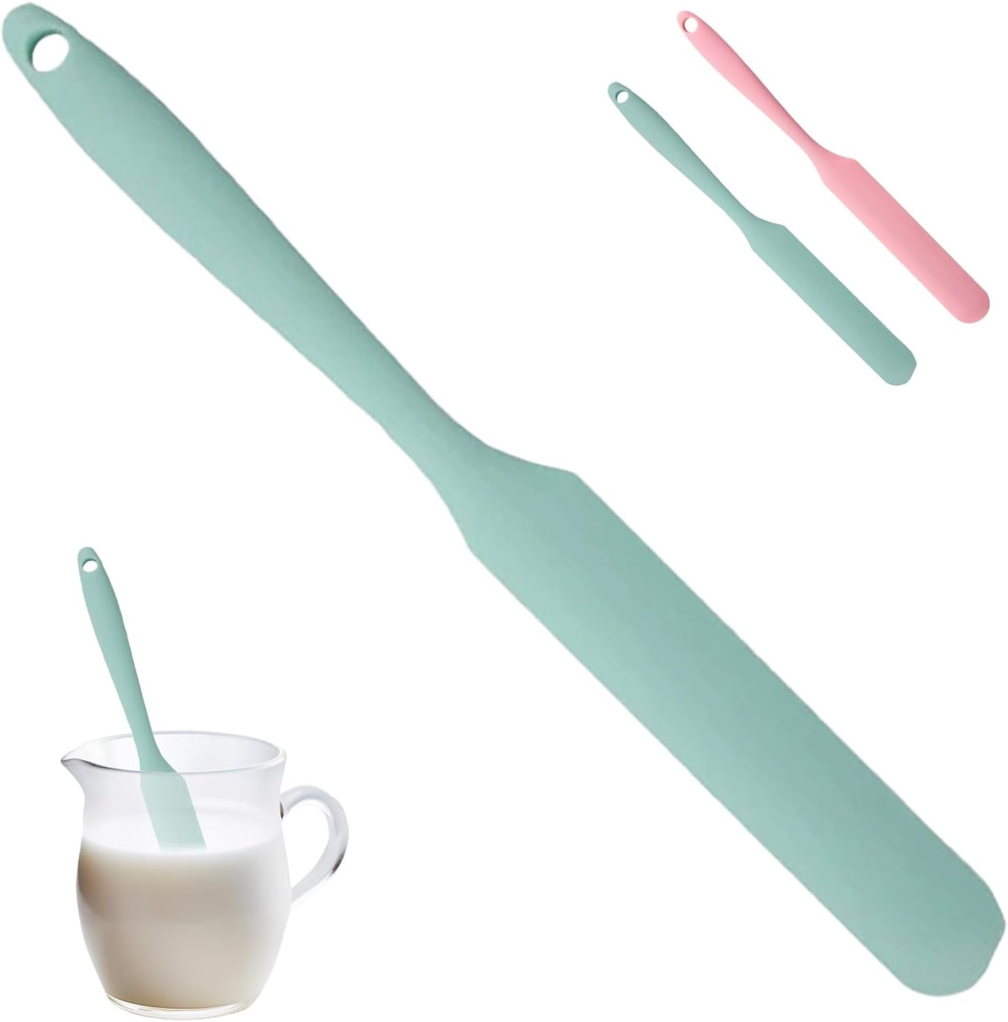 Silicone Jar Spatula,Non-Stick Heat Resistant Kitchen Thin Spatula,Sourdough Stirring Stick,Jam Spreader for Peanut Butter,Cake Cream Butter Spatulas for Scraping Icing Bread Cream (Green)